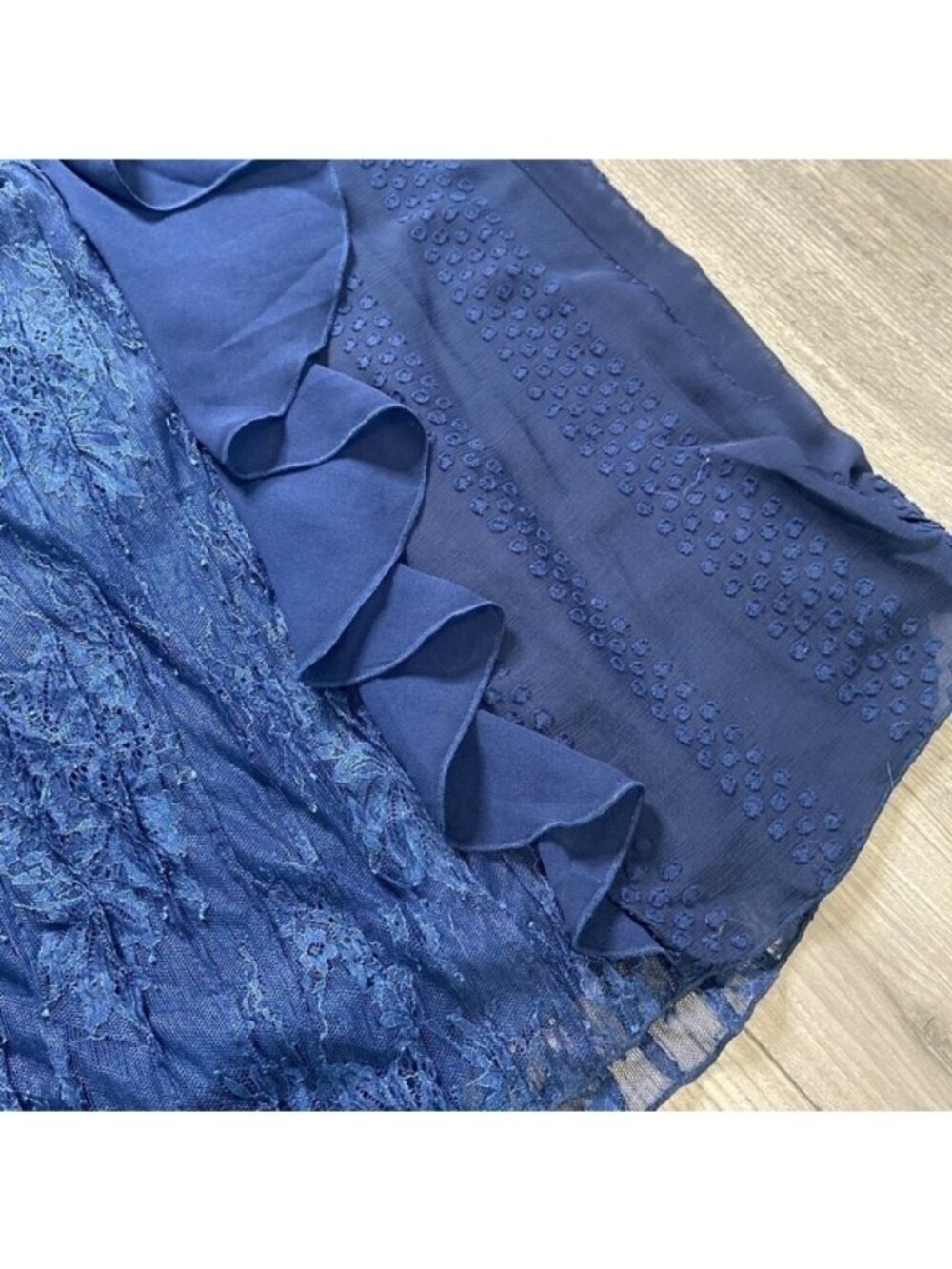 Anthropologie Foxiedox NWT Pintuck Lace Chiffon Maxi Dress Navy Blue Size Small - Picture 6 of 10
